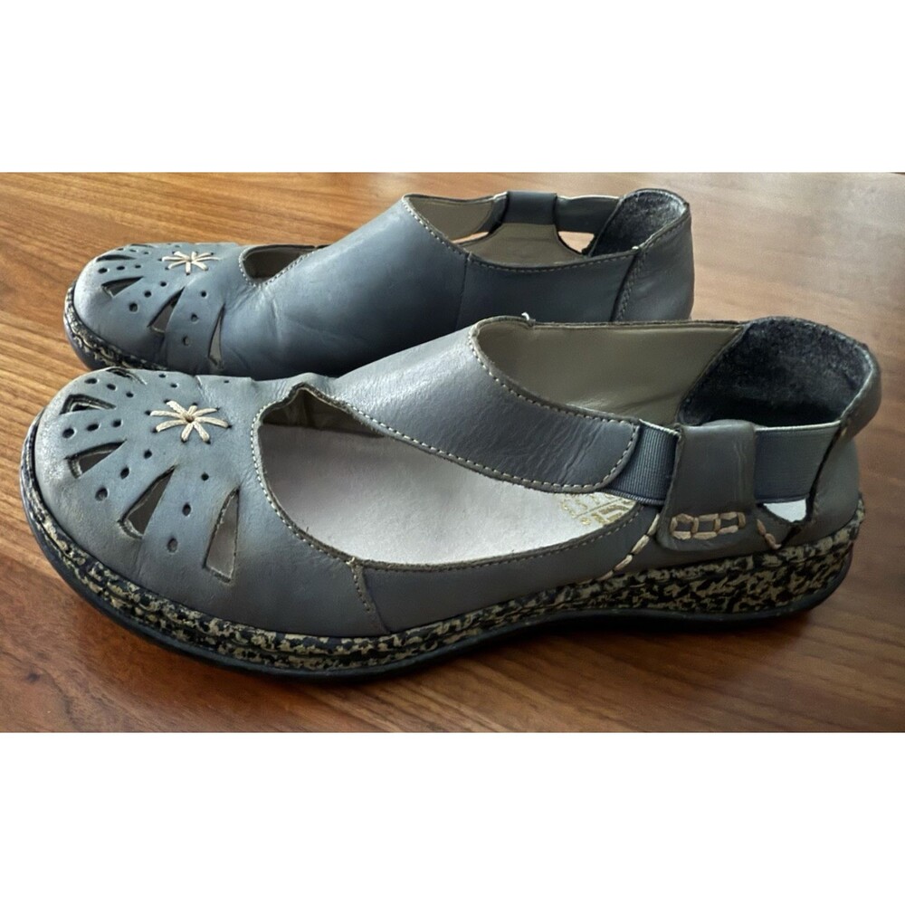 Rieker Daisy Leather Mary Jane Shoes Women Size EU 37 US 6 Blue Comfort Slip On